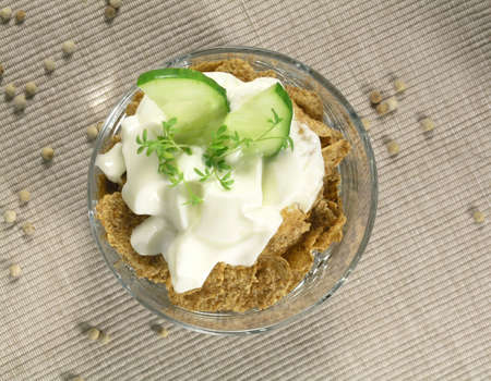 greek yogurt  with cucumber and watercress