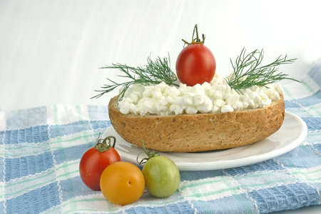 sandwich with white cheese on plateの写真素材
