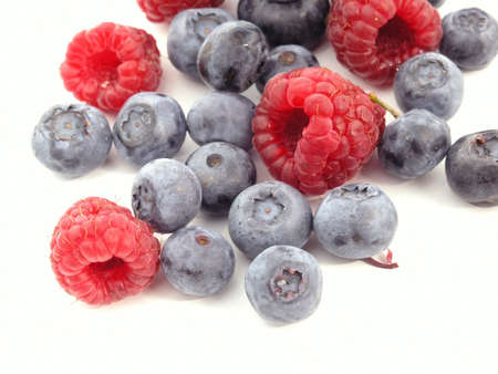 raspberries isolated on white backgroundの写真素材