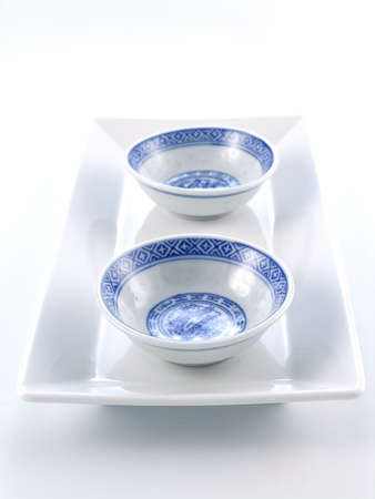 two empty bowls isolated on white backgroundの写真素材