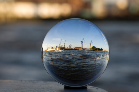 hamburg in a glass ballの写真素材