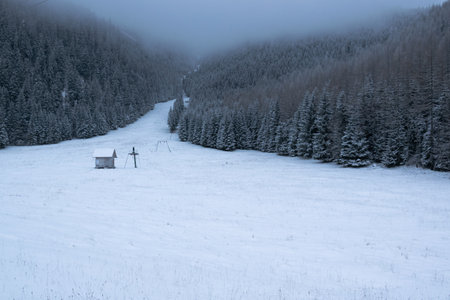 Winter mountain trail in the Tatra Mountains leading to Czerwone Wierchyの写真素材