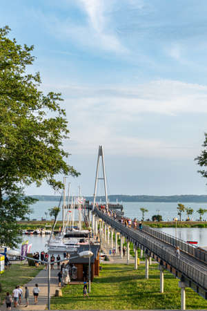 Suspension bridge, promenade in GiÅ¼yckoの写真素材