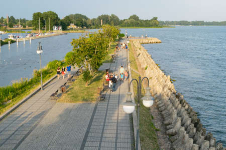 Promenade in GiÅ¼ycko. View from the suspension bridge.の写真素材