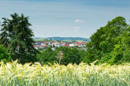 Panorama of the city from the hill. Sontra, Germanyの写真素材