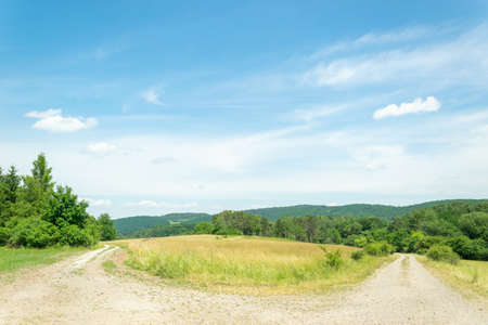 Landscape at a crossroads, Sontra, Germanyの写真素材