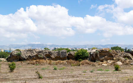 Cyprus landscape. View of the city. Limestone buildings by the sea. Sea and mountains.の写真素材