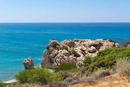 Rock of Aphrodite. Rock formations. Cyprus, sea coast. The island of love.の写真素材