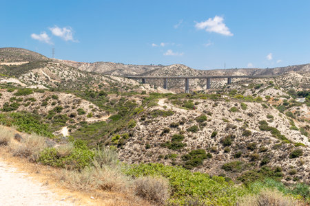 Cyprus landscapes. The hills above the rock of Aphrodite. Mountains and forests. Bridge crossing the mountains.の写真素材