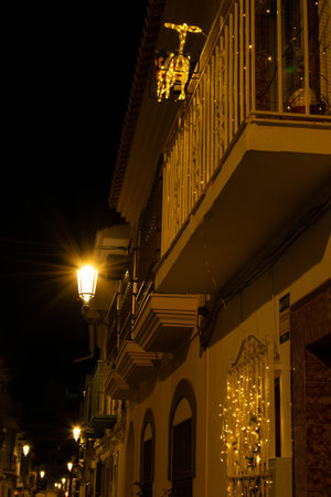Streets of the city of Spain at night, Christmas and New Year decorations on the streets of Spain.の写真素材