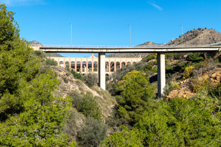 Old aqueduct in Nerja. Panorama of the old bridge in Nerja, Spain.の写真素材