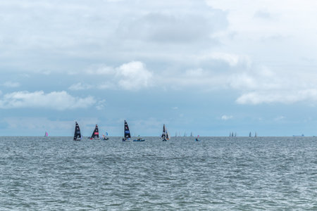 Sailboats on the Baltic Sea on a stormy day. Sailboats at sea. View of the Baltic Sea. Gdynia, Polandの写真素材