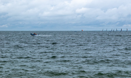 Sailing boats in the sea. View from the Baltic Sea.の写真素材