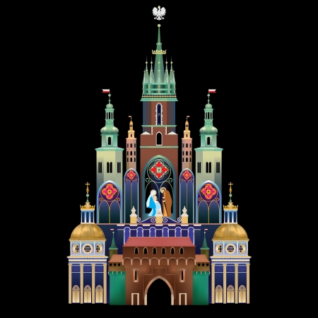 Krakow Nativity Scene - Christmas tradition - historical landmark of Krakow, Poland - Szopka Krakowskaのイラスト素材