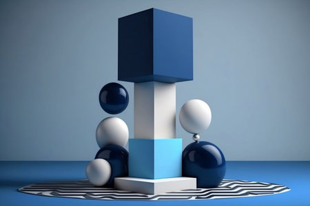 3d render of abstract geometric forms. Minimal scene with podiums.の素材