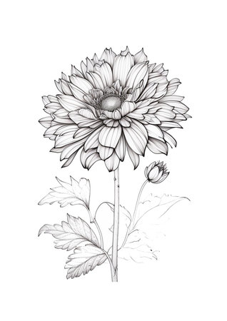 Chrysanthemum flower. Hand drawn botanical illustration.の素材