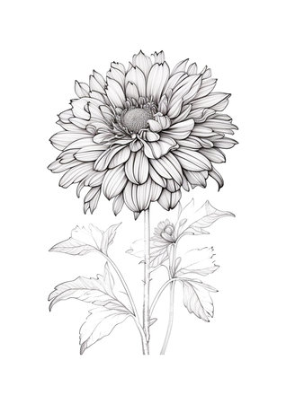 Black and white chrysanthemum flower on a white backgroundの素材