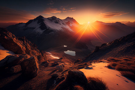 Mountain landscape. Sunrise over the snow-capped peaks.の素材