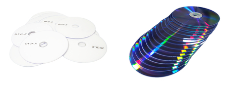 stack of compact CD or DVD disc view front and back side isolateの写真素材