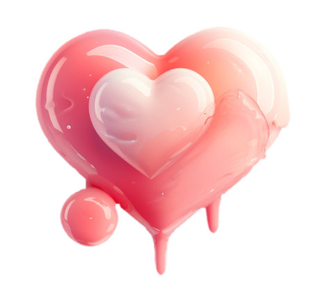 A beautiful 3D rendering of a soft pink heart with a shiny reflective surface. The heart is smooth and perfectly round, Generative AIの素材