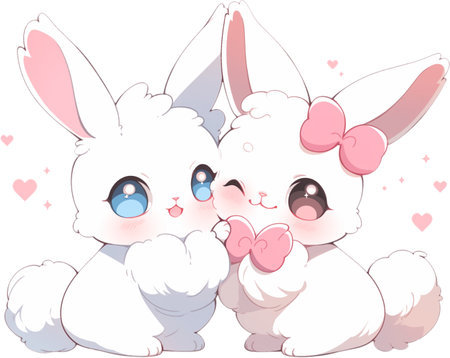 A photograph of two rabbits holding a heart for use in celebrations or love.Generative AIの素材