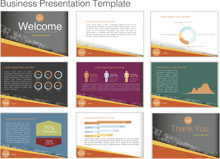 Set of 9 vector templates for presentation slides. Abstract multicolored background of blurred nature landscapes, geometric vector, triangular style illustrationのイラスト素材