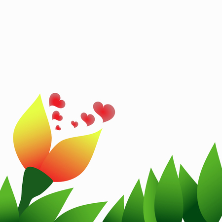 Spring orange flower with hearts in green leavesのイラスト素材