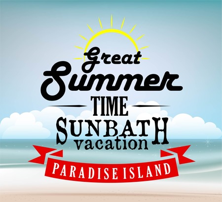 summer print with beach background or illustrationのイラスト素材