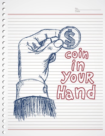 doodle hand and dollar coinのイラスト素材