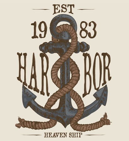 anchor and rope with color and doodle vector print teesのイラスト素材