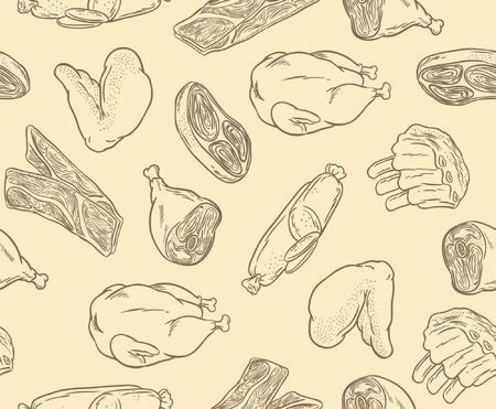 SEAMLESS PATTERN SET OF MEAT WITH DODDLE VECTOR BACKGROUNDのイラスト素材