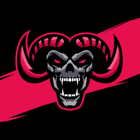 Red horn skull mascotのイラスト素材