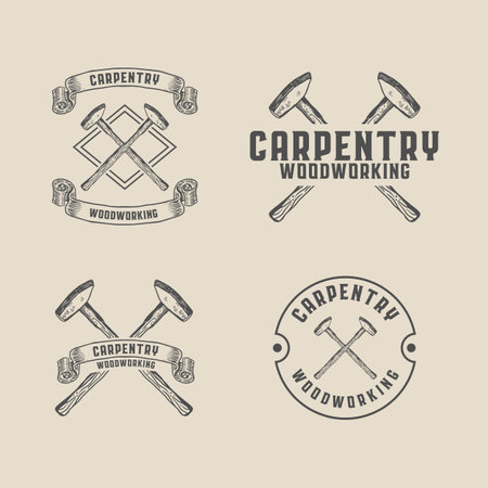 Carpentry woodworking hammer vintage logo templateのイラスト素材