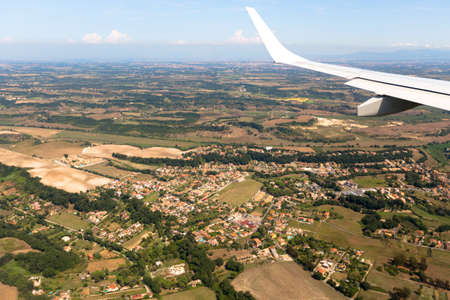 view from the airplane window, cloud wing, dimensionsの写真素材