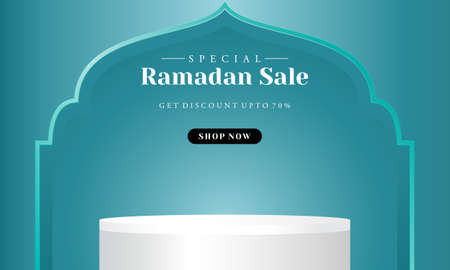 Sales promotion banner for ramadan sale with circle pedestal, plinth, pillar or display stage.のイラスト素材