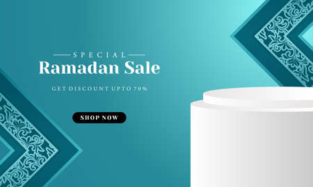 Sales promotion banner for ramadan sale with circle pedestal, plinth, pillar or display stage.のイラスト素材