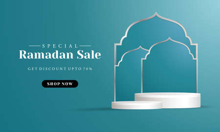 Sales promotion banner for ramadan sale with circle pedestal, plinth, pillar or display stage.のイラスト素材