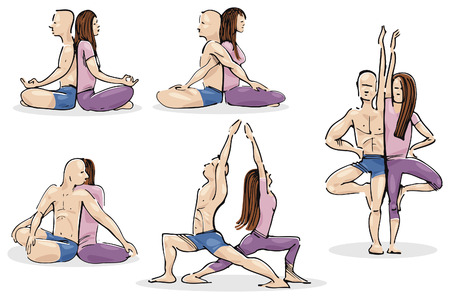 Practicing Yoga in Coupleのイラスト素材