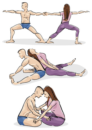 Practicing Yoga in Coupleのイラスト素材