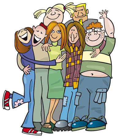 school teens group giving hugのイラスト素材