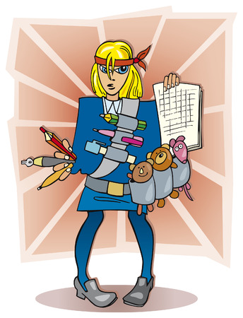 blonde girl student ready to examのイラスト素材