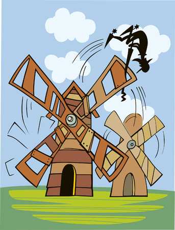don quixote and windmillのイラスト素材