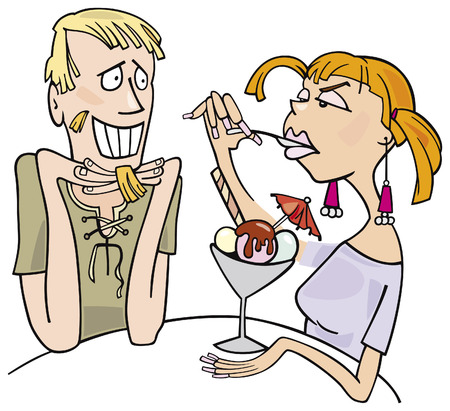 guy and girl eating ice creamのイラスト素材
