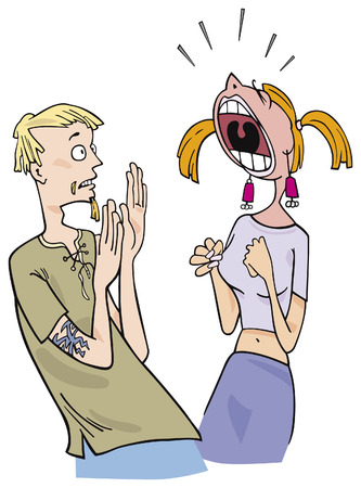 scared guy and angry screaming girlのイラスト素材