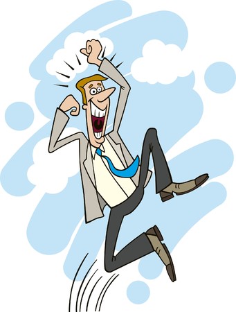 cartoon vector illustration of happy stockbroker jumpingのイラスト素材