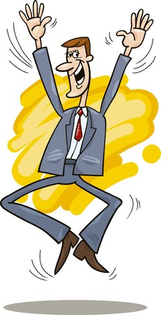 cartoon illustration of happy stockbroker jumpingのイラスト素材