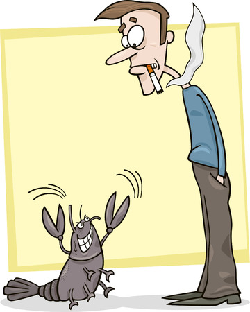 cartoon metaphor illustration of frightened smoker and cancerのイラスト素材