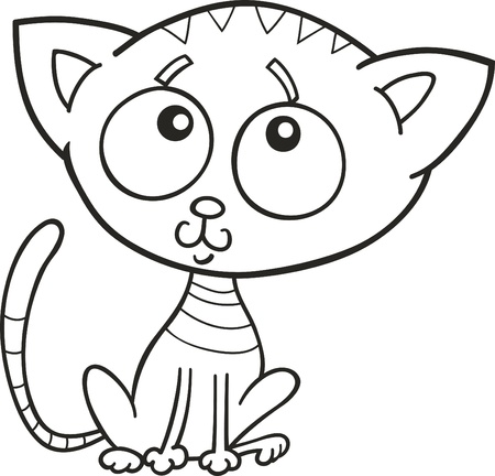 cartoon illustration of cute little kitten for coloring bookのイラスト素材