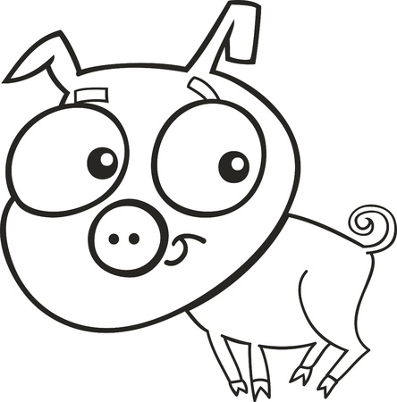 cartoon illustration of cute little piggy for coloring bookのイラスト素材