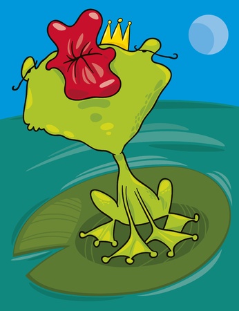 cartoon illustration of funny prince frog kissのイラスト素材